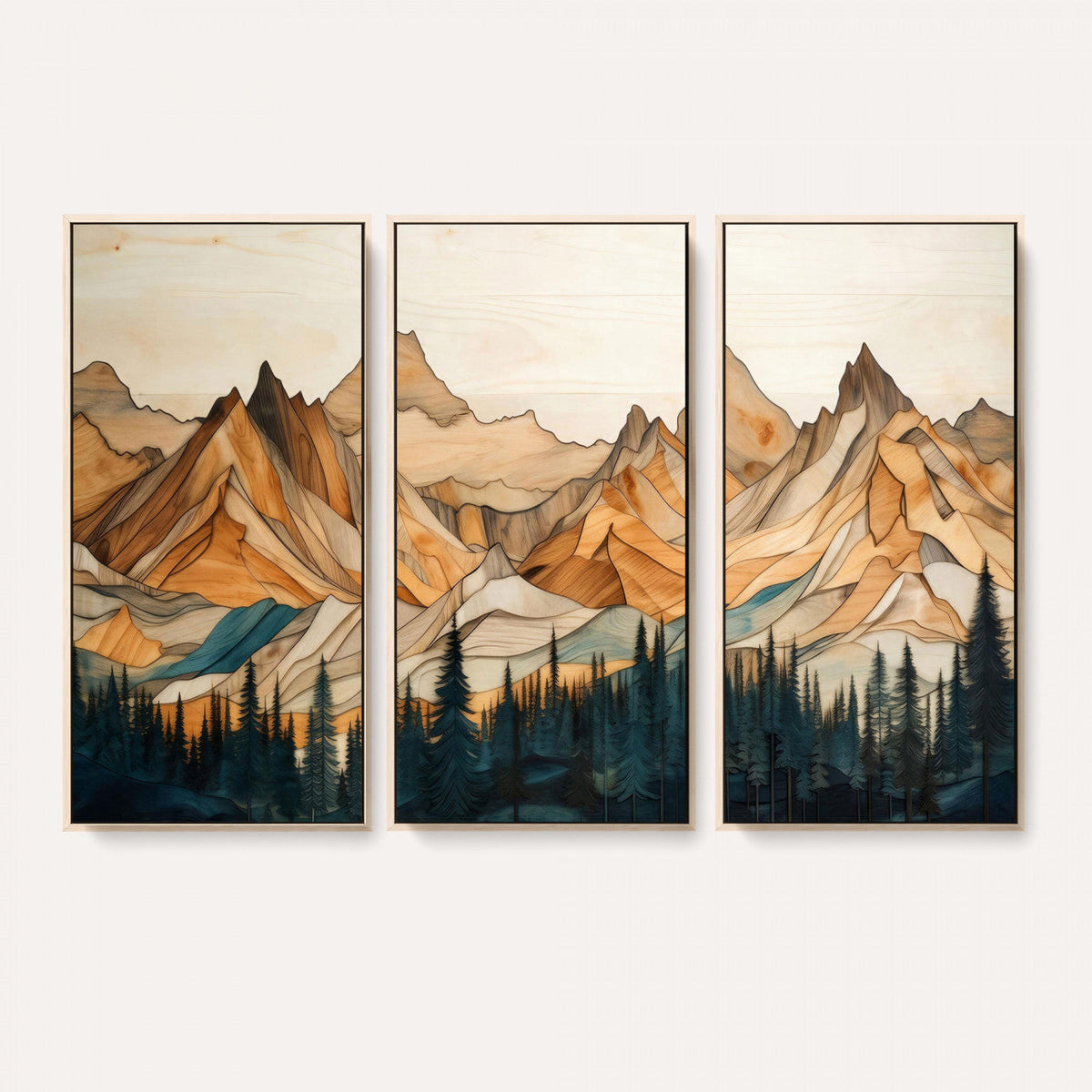 Rustic Wood Mountain Wall Art Print | Triptych Giclee Print