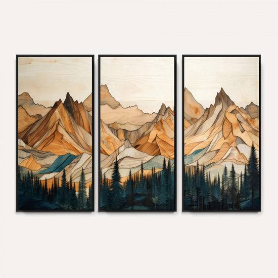 Rustic Wood Mountain Wall Art Print | Triptych Giclee Print