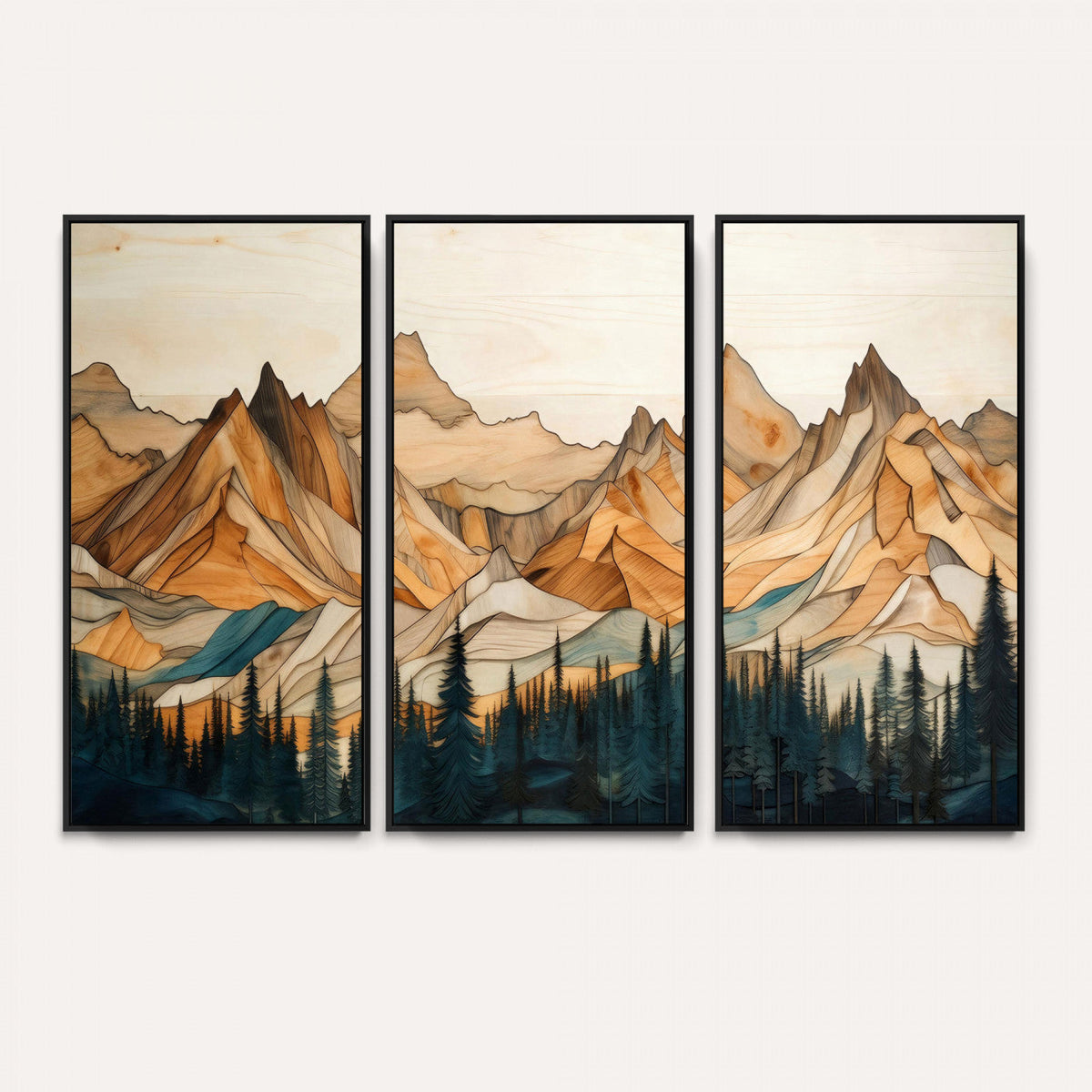 Rustic Wood Mountain Wall Art Print | Triptych Giclee Print