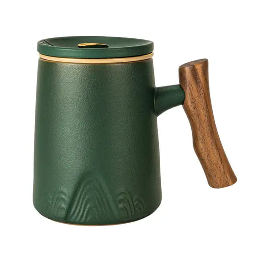 Porcelain Mug with Infuser & Wood Lid – 12 fl.oz. Japanese-Inspired Tea Cup