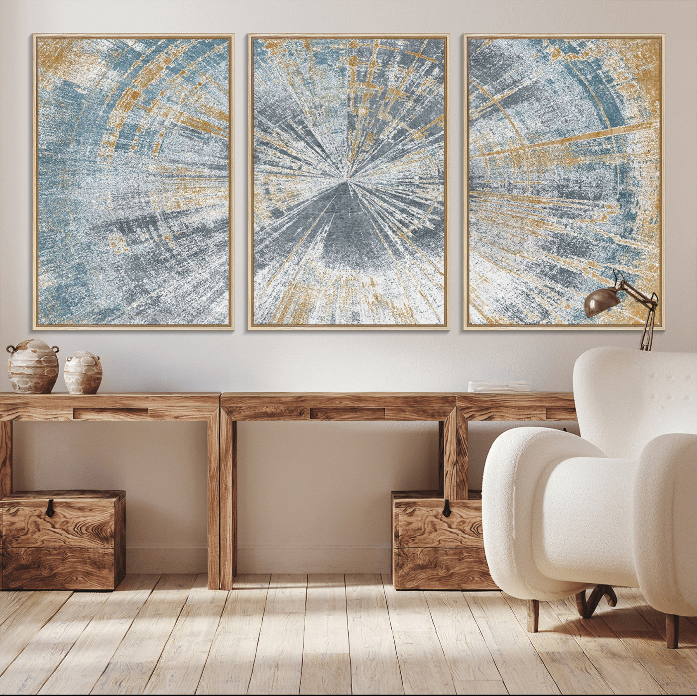 Radiant Abstract Wood Rings Canvas Art – Modern Triptych