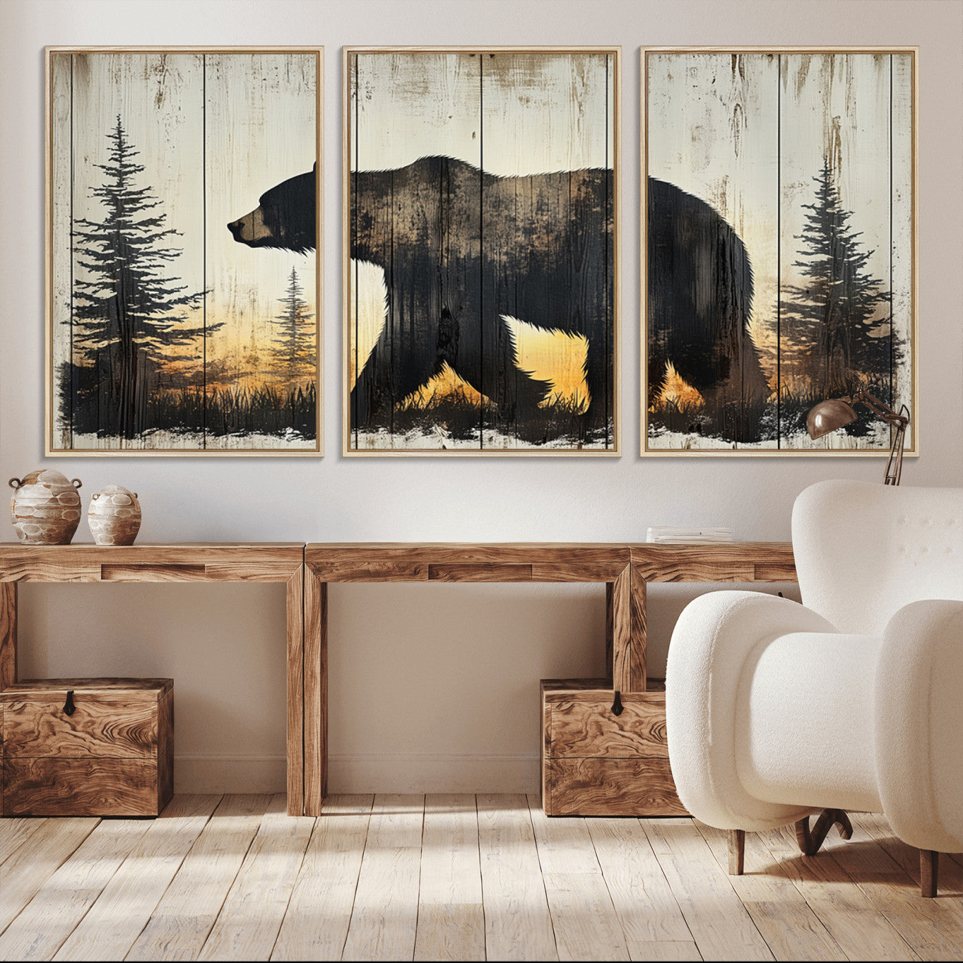 Vintage Bear Wall Art Canvas Print for Farmhouse - Mountain