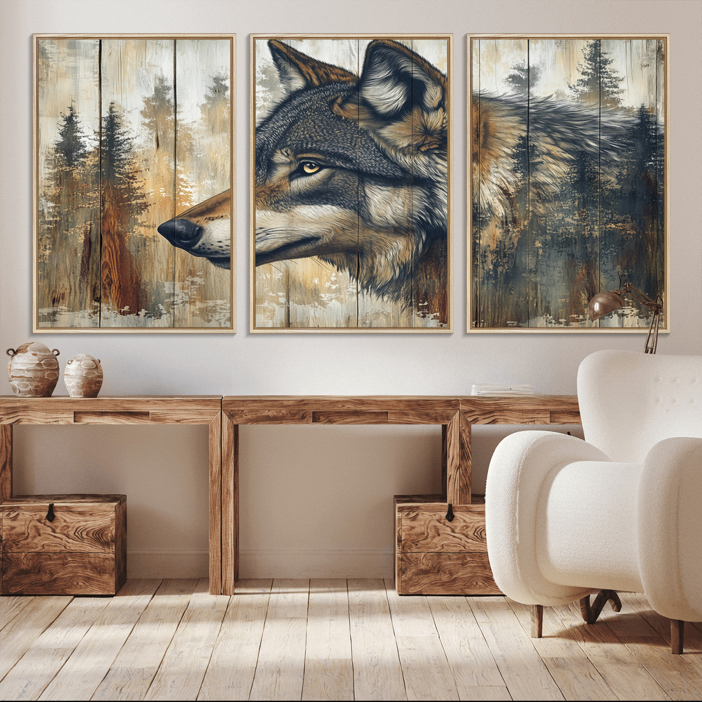 Rustic Wolf Wall Art Canvas Print – Vintage Woodland
