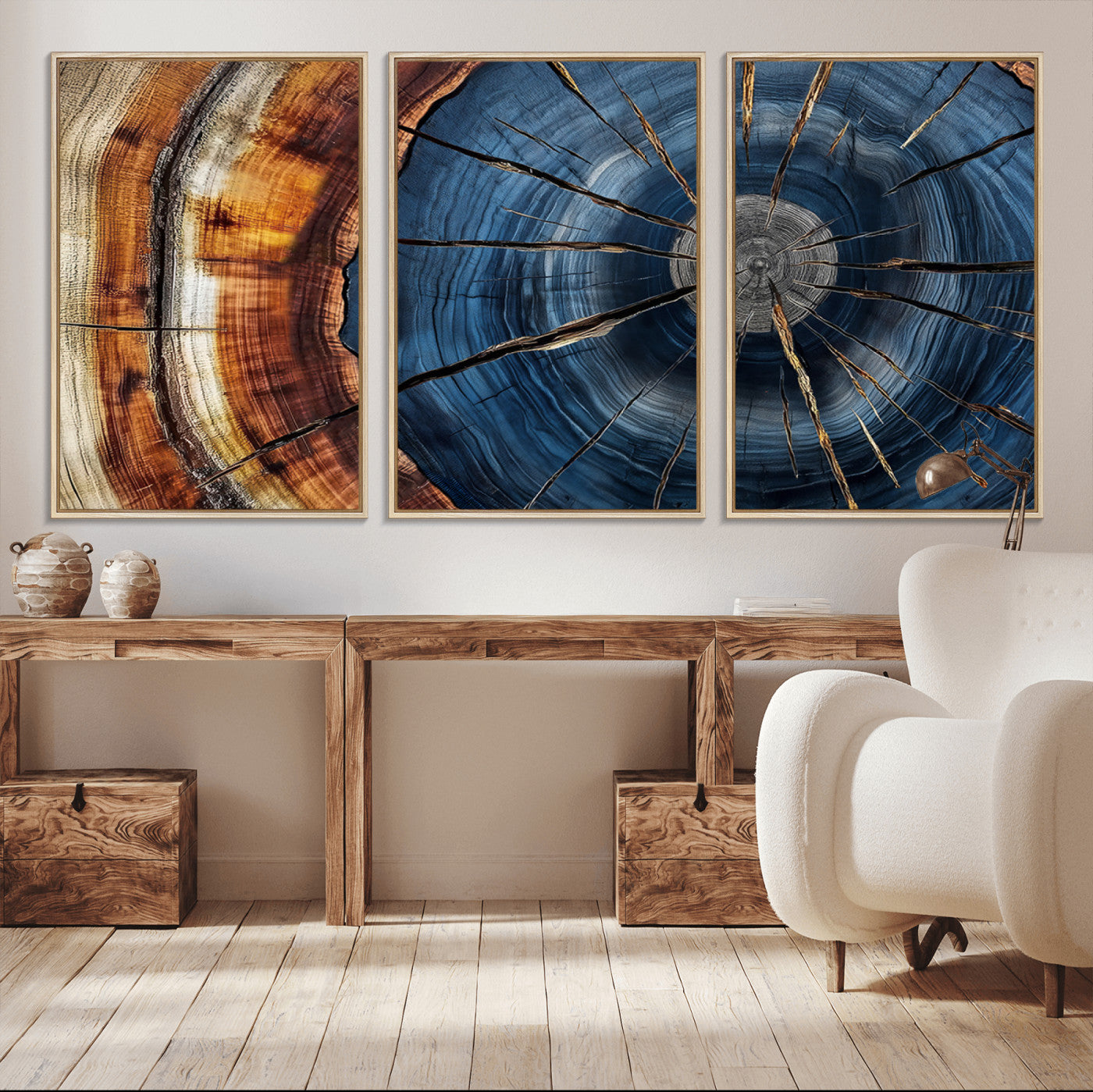 Framed Abstract Tree Ring Wall Art Print Natural Rustic Wood