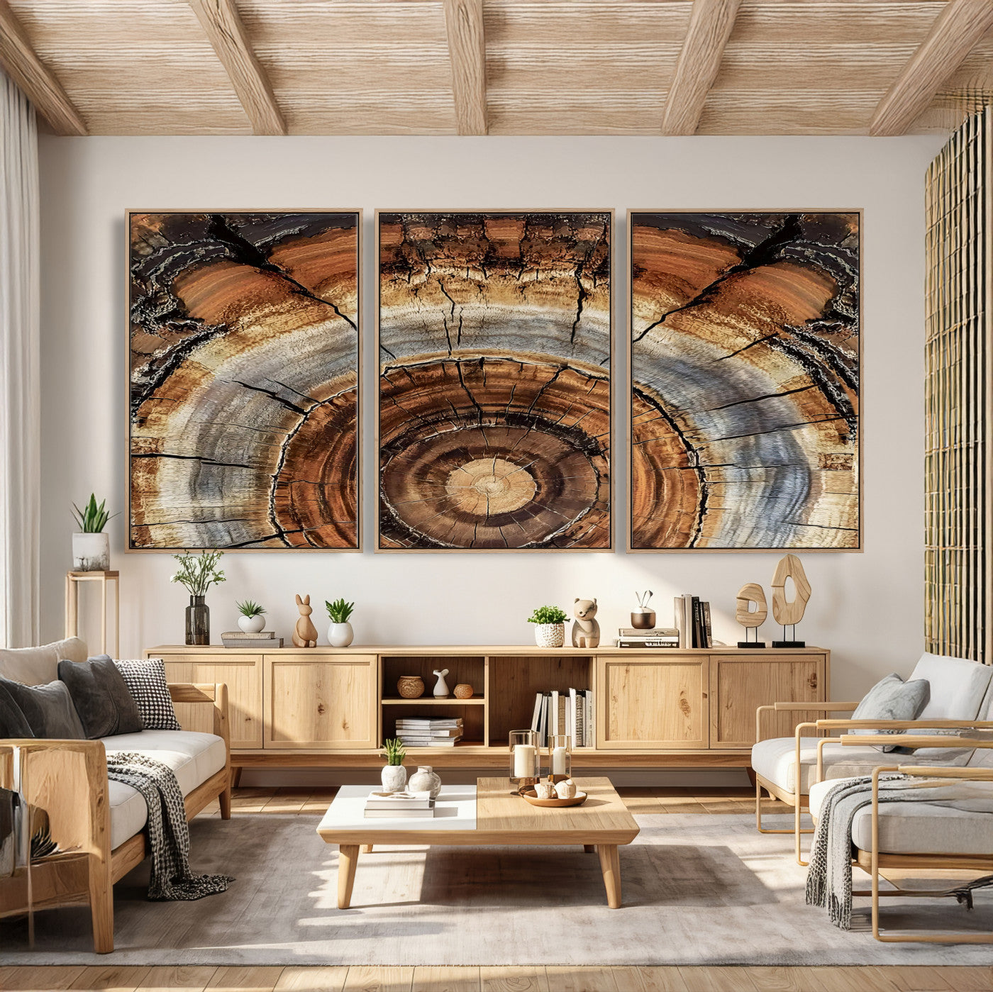 Tree Rings Wall Art Canvas Print – Rustic Wood Texture