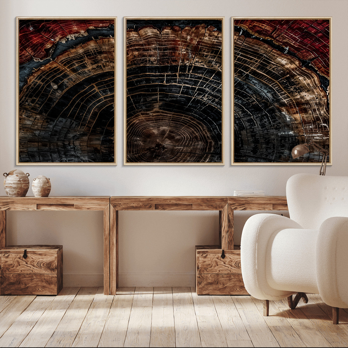 Dark Wood Ring Wall Art Canvas Print – Framed Abstract Tree