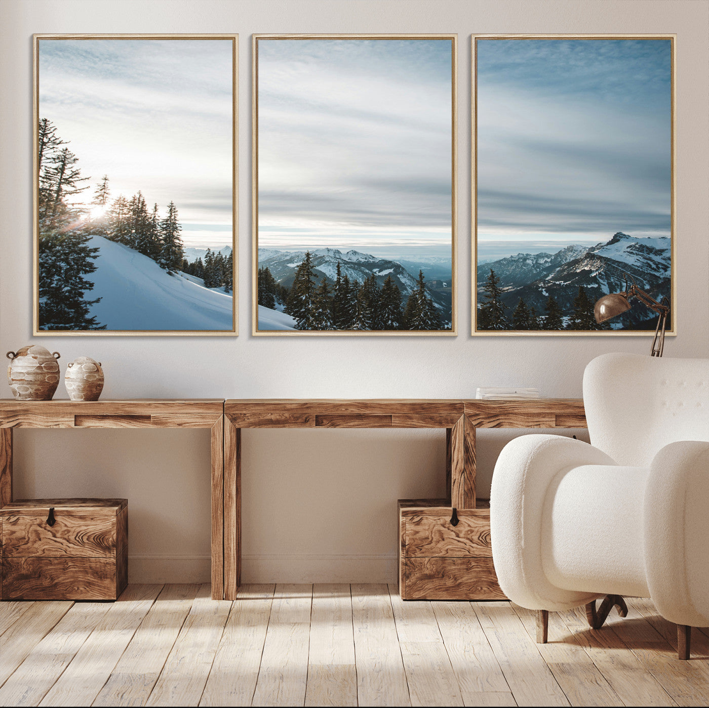 Snowy Mountains Wall Art Canvas Print – Framed Alpine
