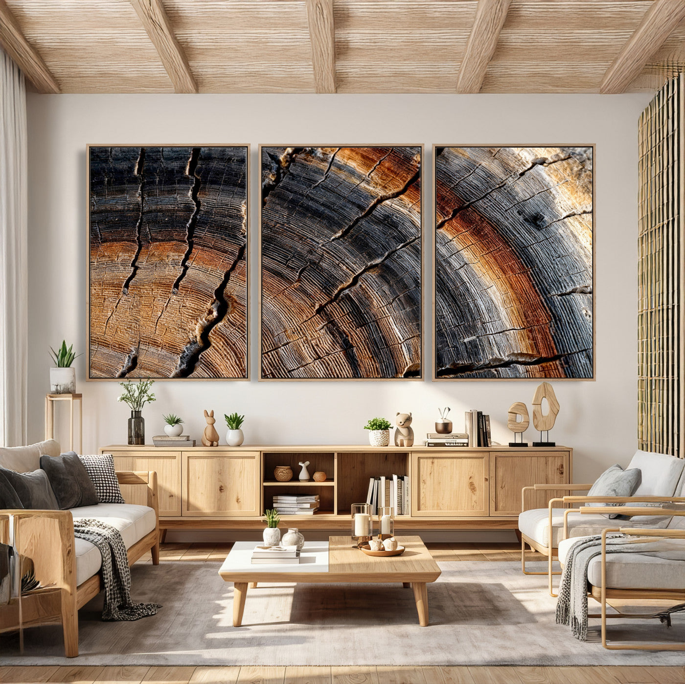 Abstract Tree Ring Wall Art Print – Natural Rustic Wood