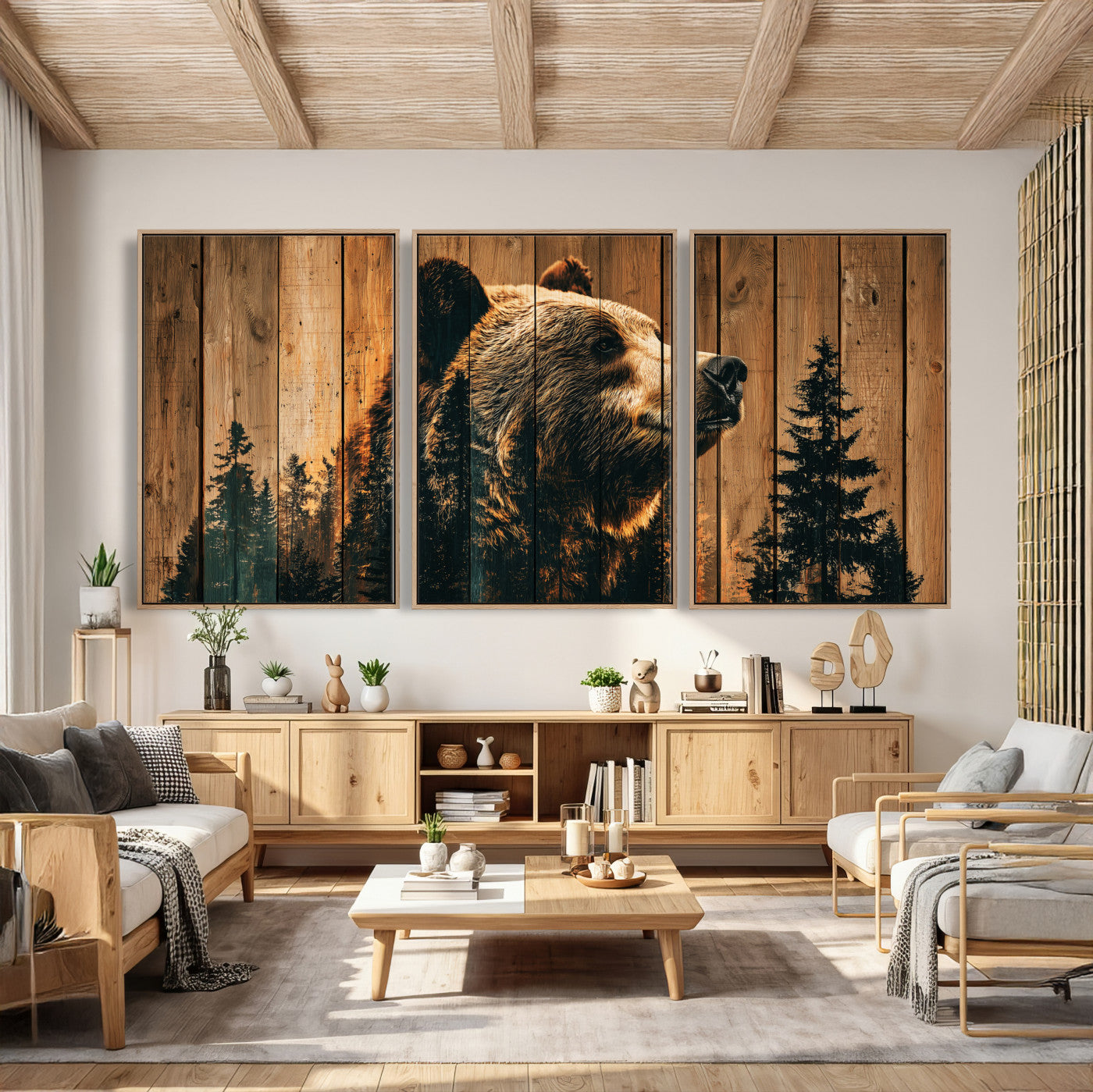 Rustic Bear Wall Art Canvas Print – Woodland Wildlife