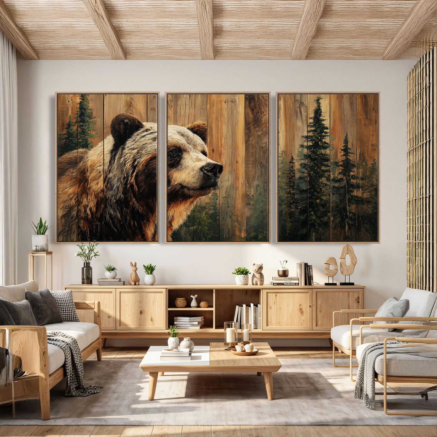 Grizzly Bear Wall Art Canvas Print, Rustic Wildlife Bear