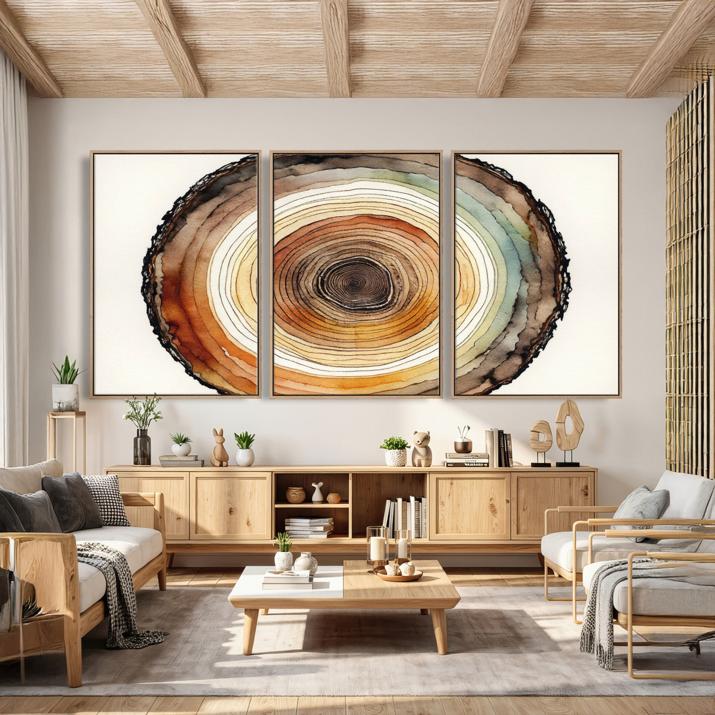 Natural Wood Slice Wall Art Canvas Print, Tree Ring Wall