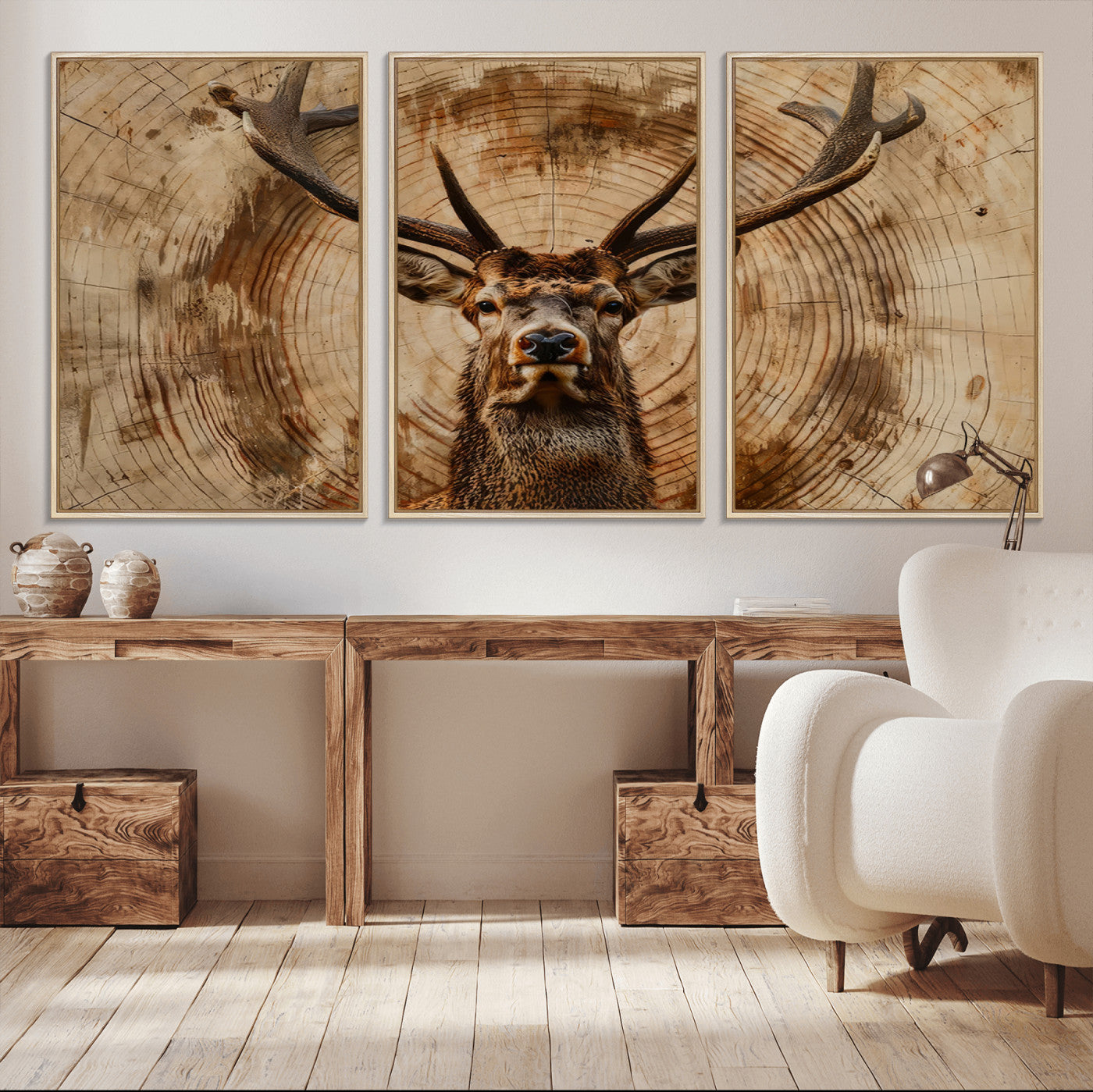 Wood Abstract Deer Wall Art | Rustic Wildlife Canvas Print |