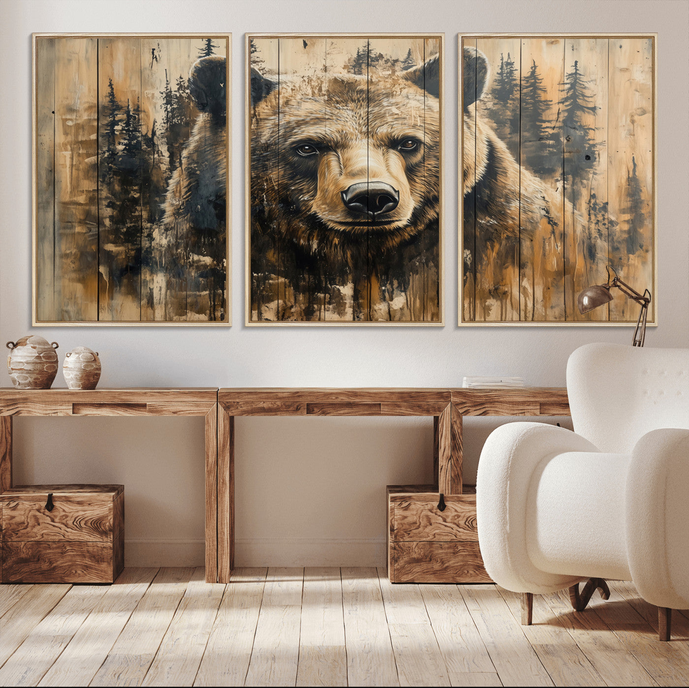 Majestic Grizzly 399 Bear Wall Art | 3-Panel Rustic Canvas