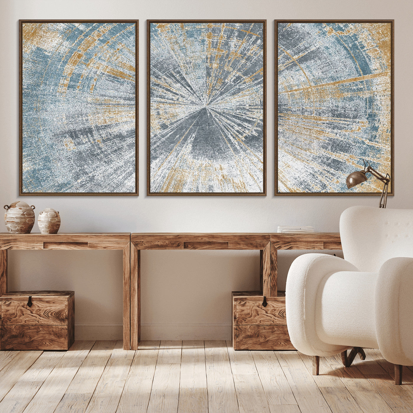Radiant Abstract Wood Rings Canvas Art – Modern Triptych
