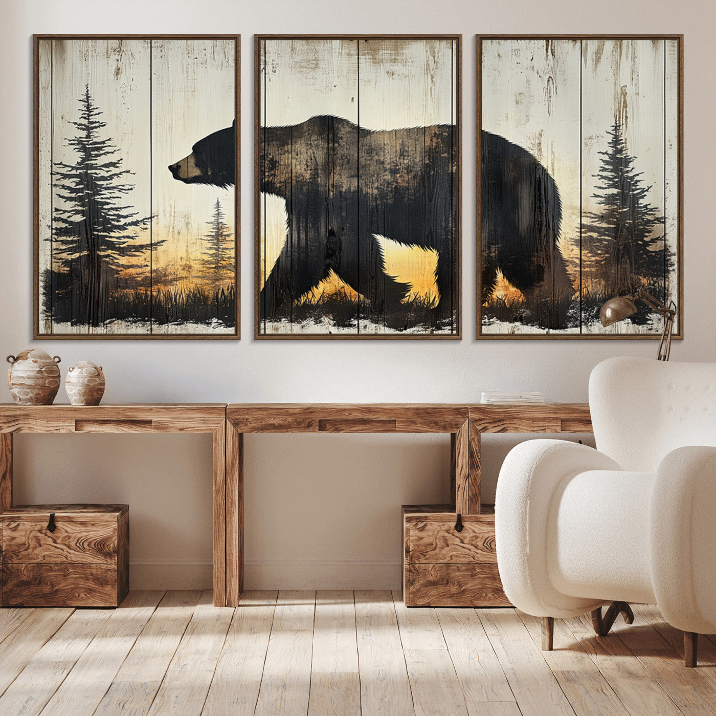 Vintage Bear Wall Art Canvas Print for Farmhouse - Mountain
