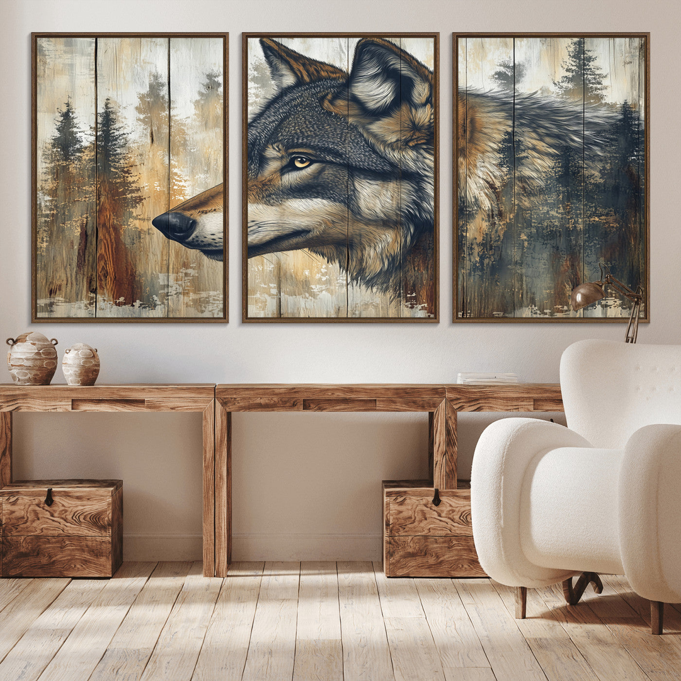 Rustic Wolf Wall Art Canvas Print – Vintage Woodland