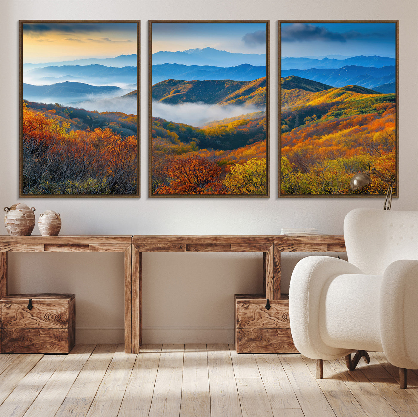 Autumn Mountains Wall Art Canvas Print – Foggy Peaks