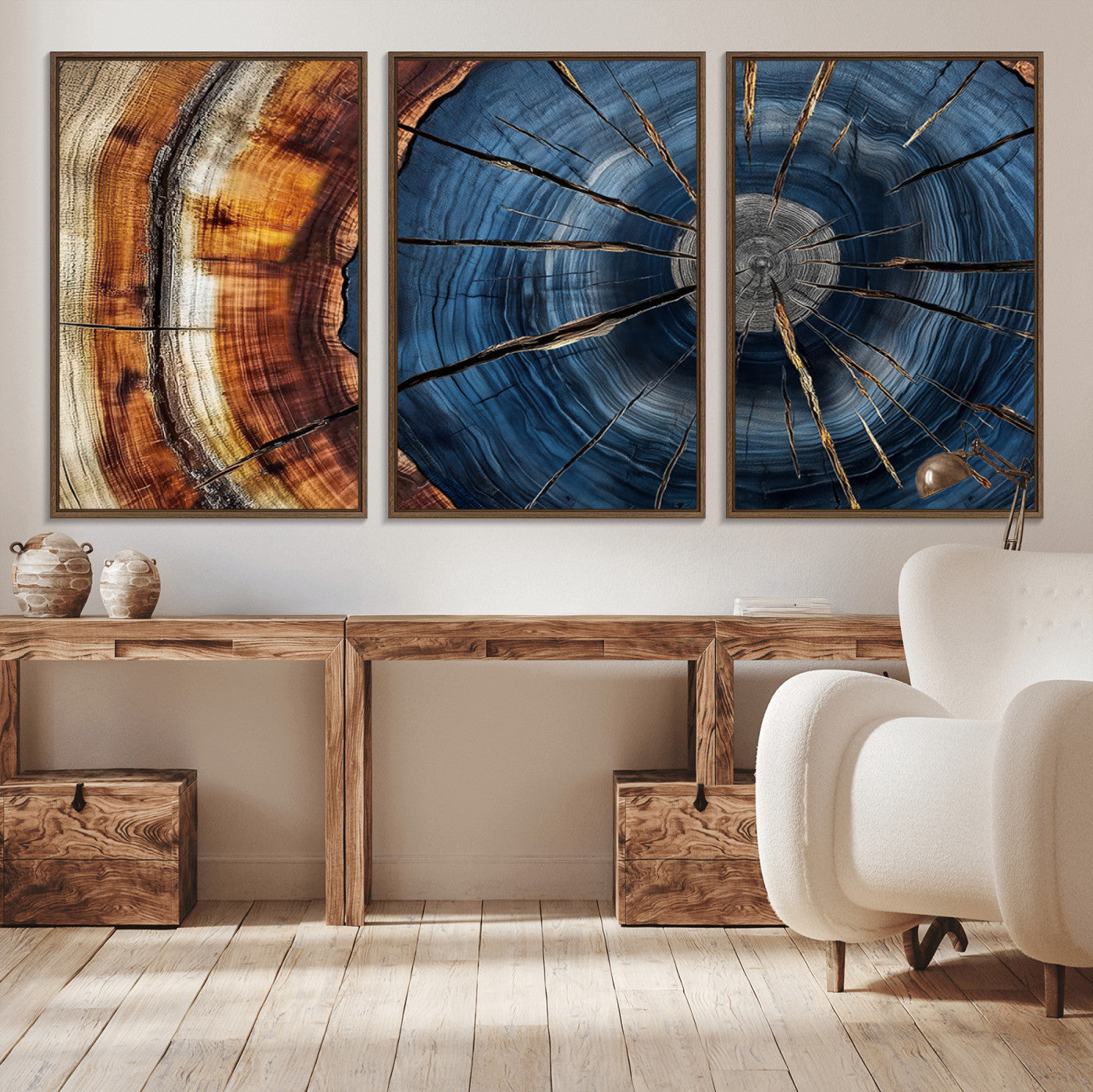 Framed Abstract Tree Ring Wall Art Print Natural Rustic Wood
