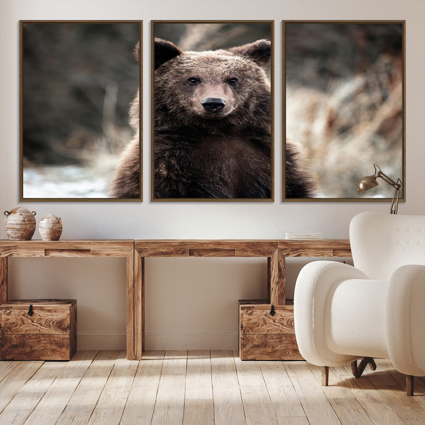 Brown Bear Wall Art Canvas Print – Framed Majestic Woodland
