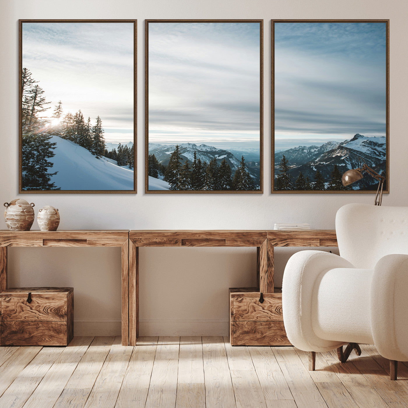 Snowy Mountains Wall Art Canvas Print – Framed Alpine