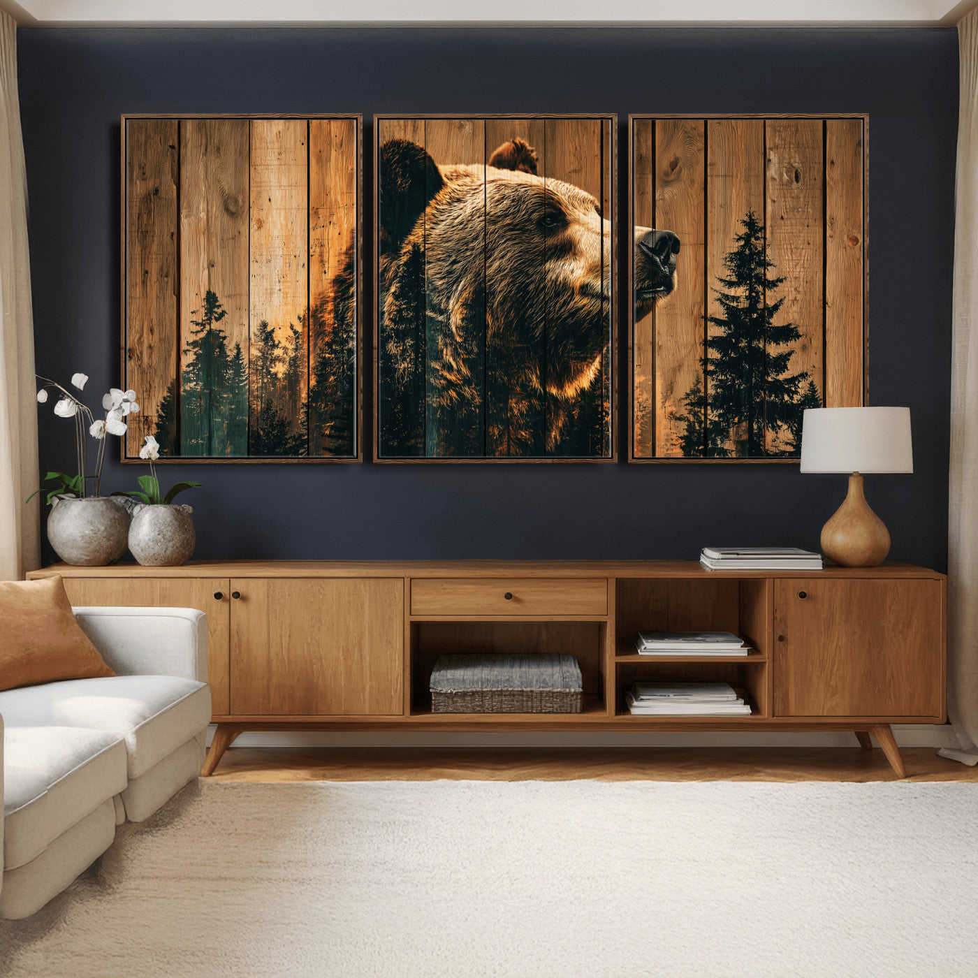Rustic Bear Wall Art Canvas Print – Woodland Wildlife