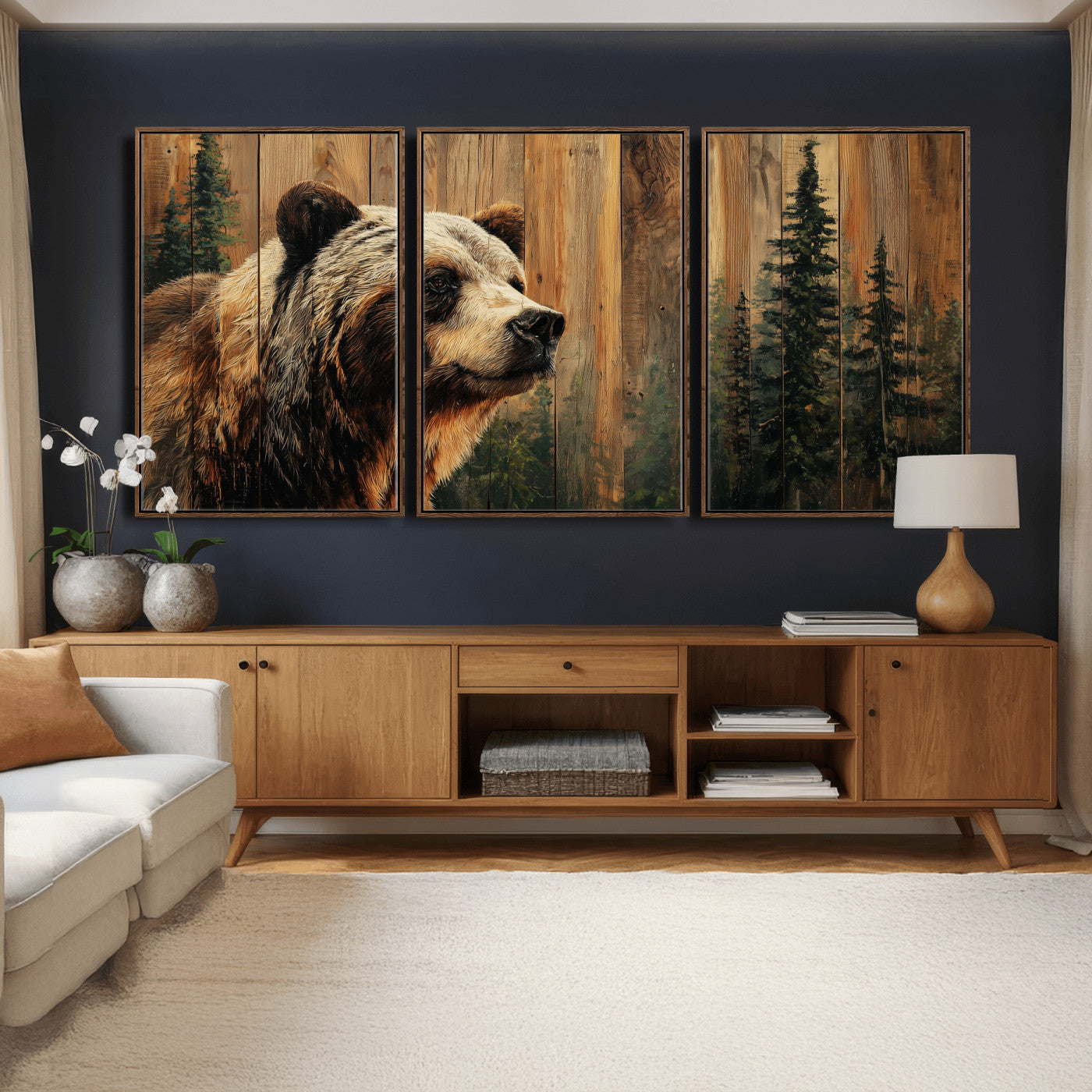 Grizzly Bear Wall Art Canvas Print, Rustic Wildlife Bear