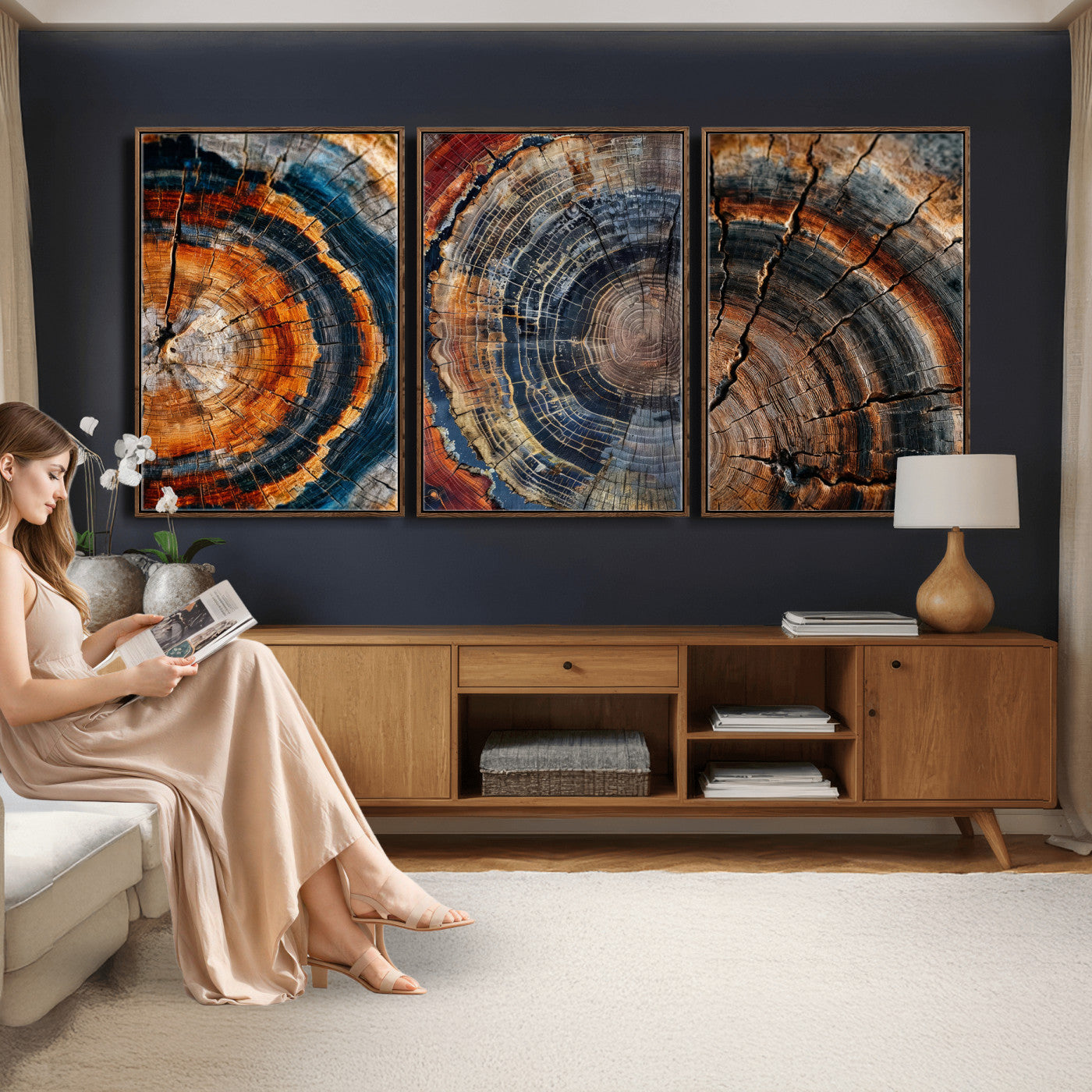 Tree Ring Triptych Canvas Wall Art — Set of 3 Wood Grain