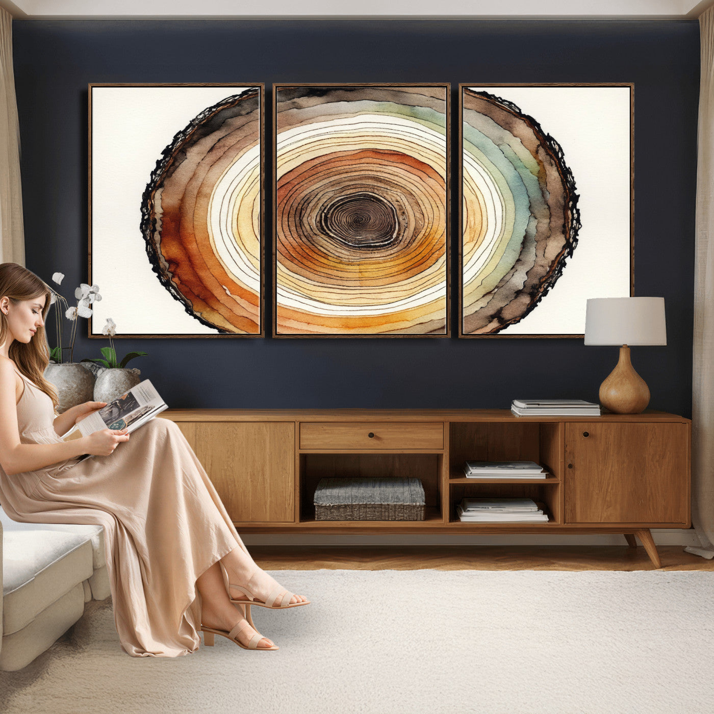 Natural Wood Slice Wall Art Canvas Print, Tree Ring Wall