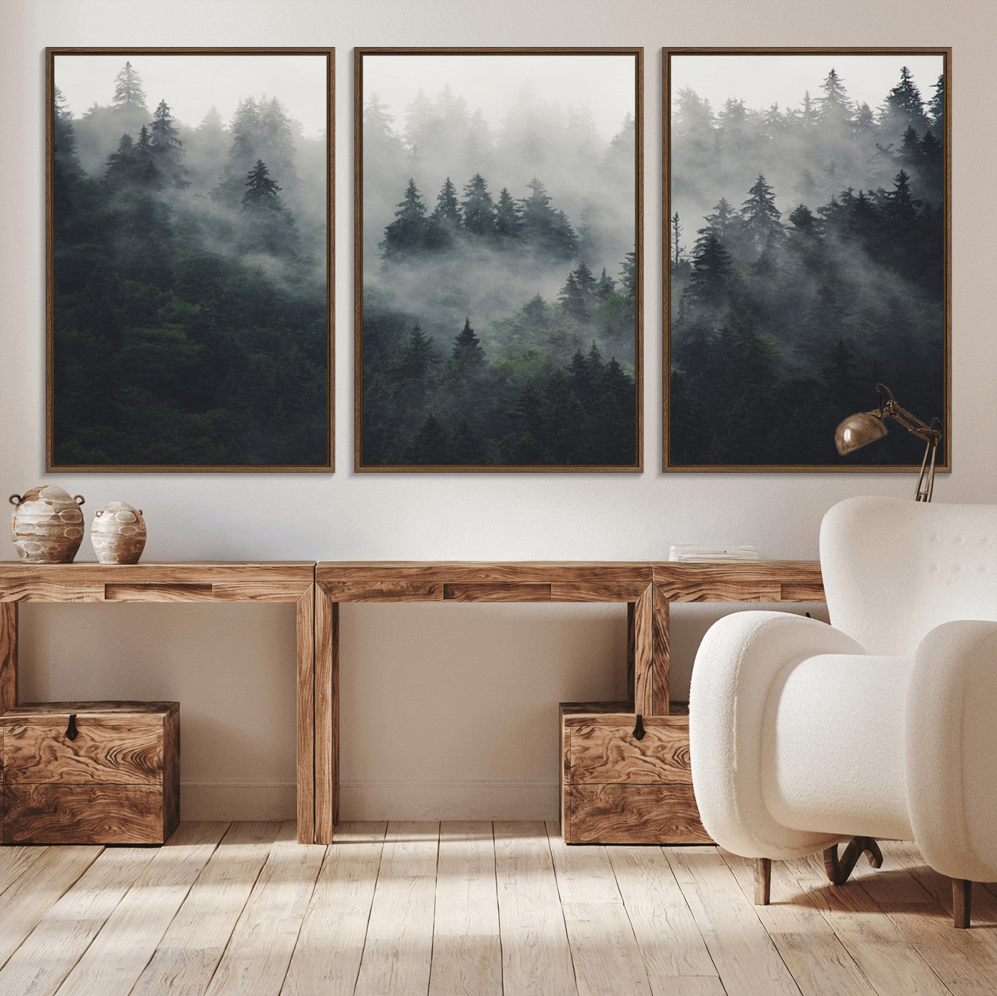 Nature Wall Decor - Serene Triptych Nature Print – Woodland