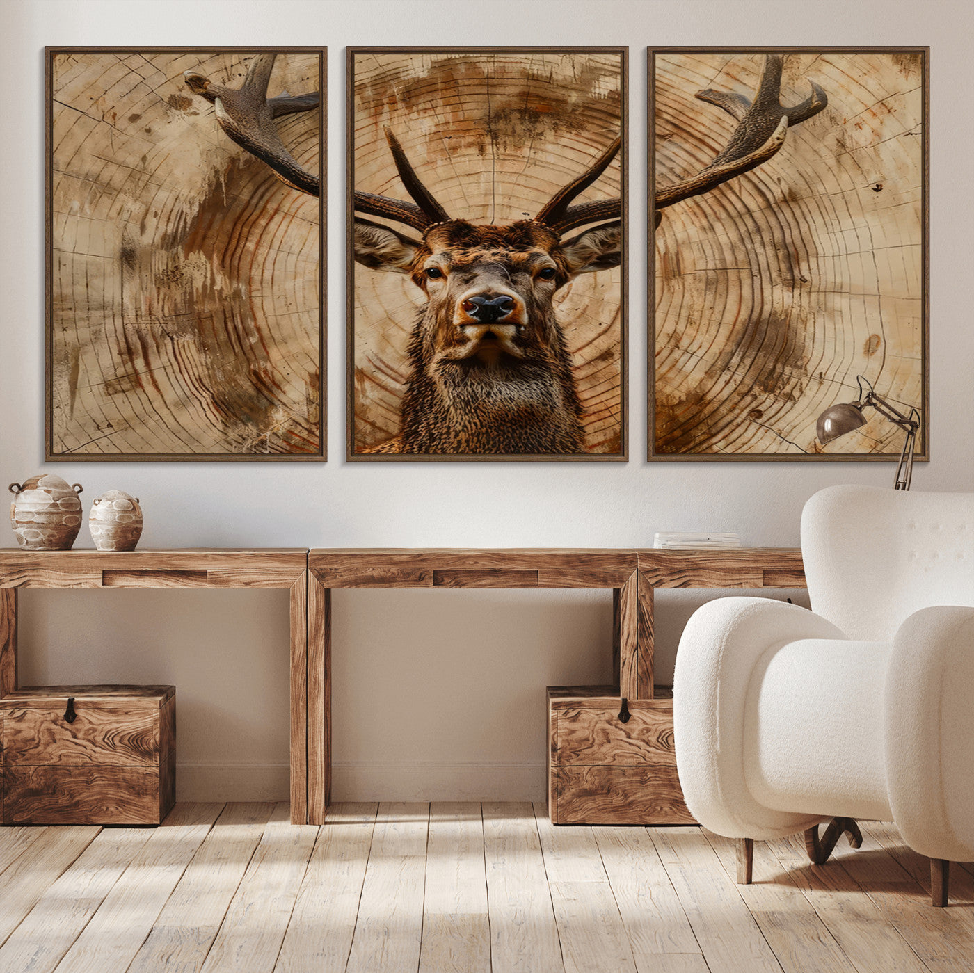Wood Abstract Deer Wall Art | Rustic Wildlife Canvas Print |