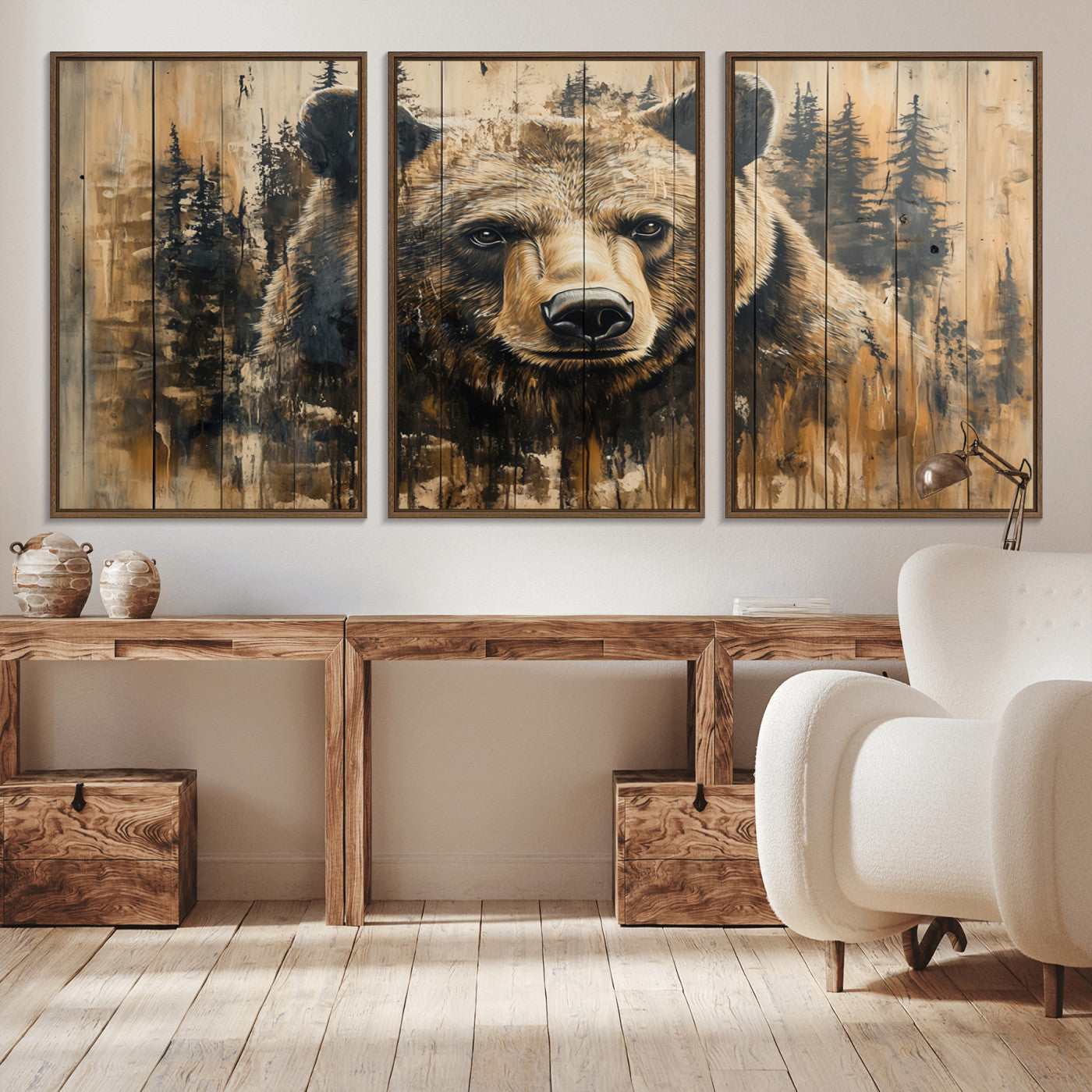 Majestic Grizzly 399 Bear Wall Art | 3-Panel Rustic Canvas
