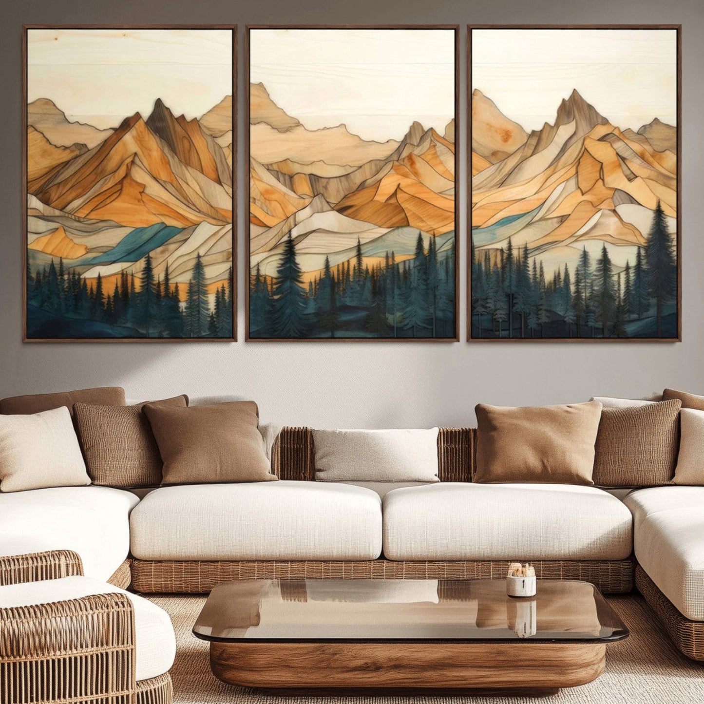 Rustic Wood Mountain Wall Art Print | Triptych Giclee Print
