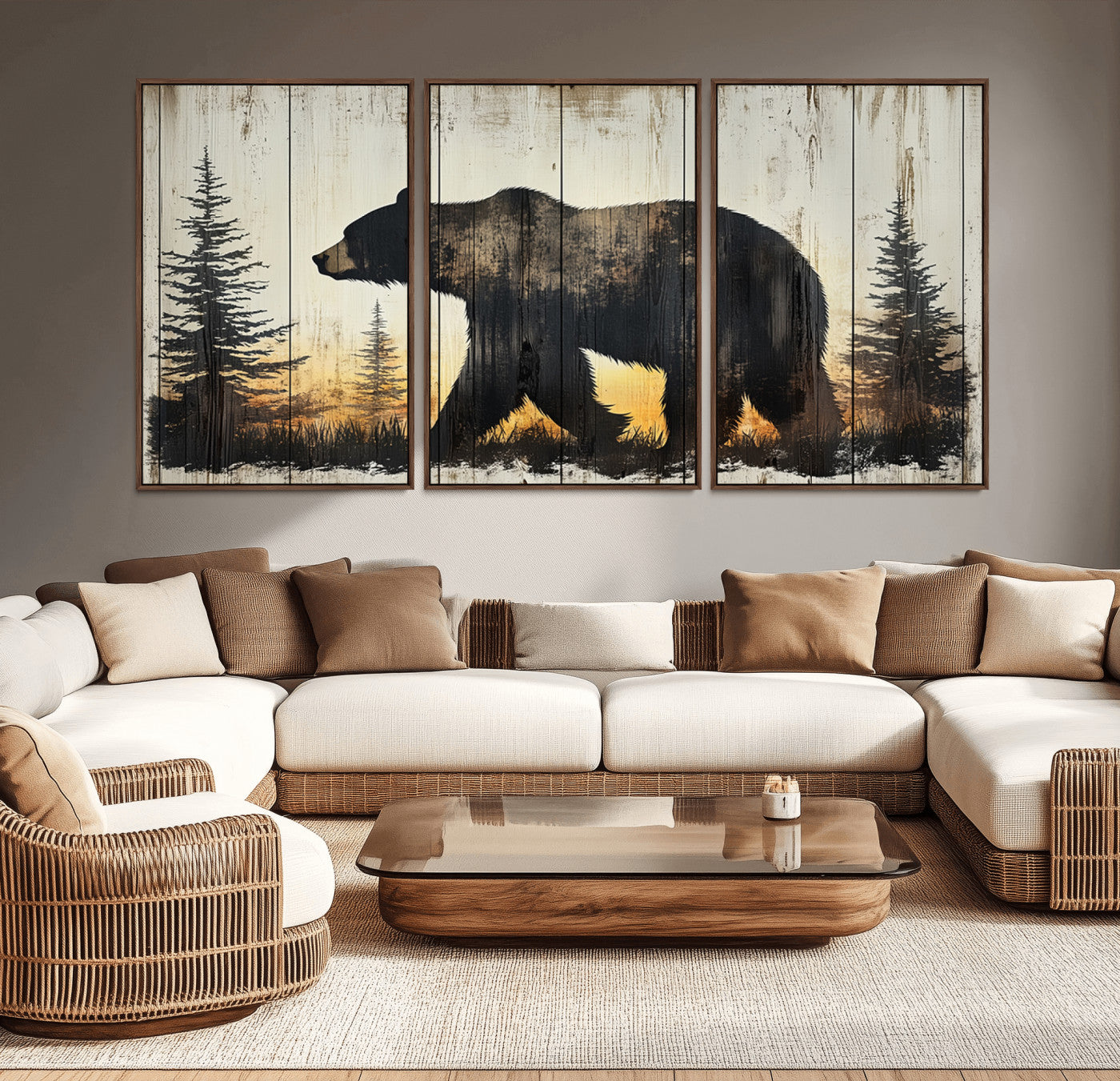 Vintage Bear Wall Art Canvas Print for Farmhouse - Mountain
