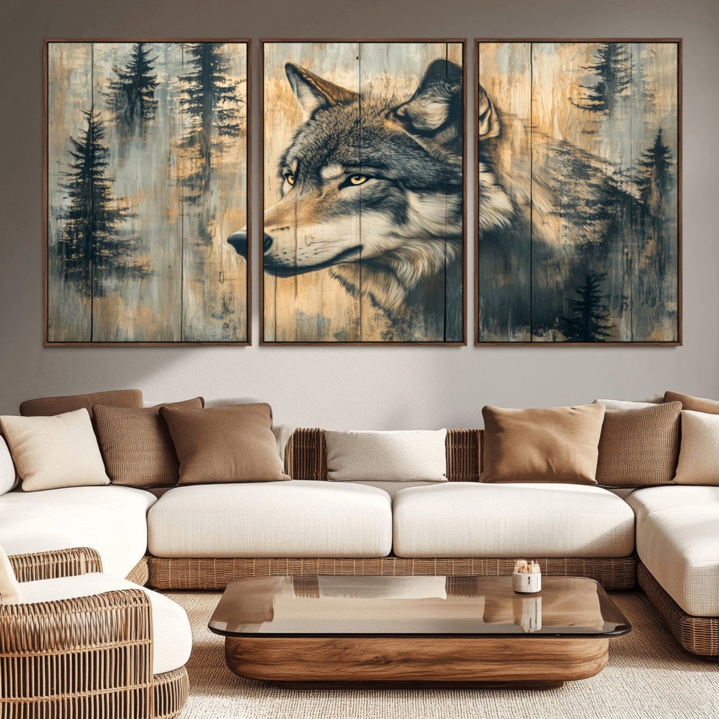 Wood Style Rustic Wolf Wall Art Canvas Print, Vintage