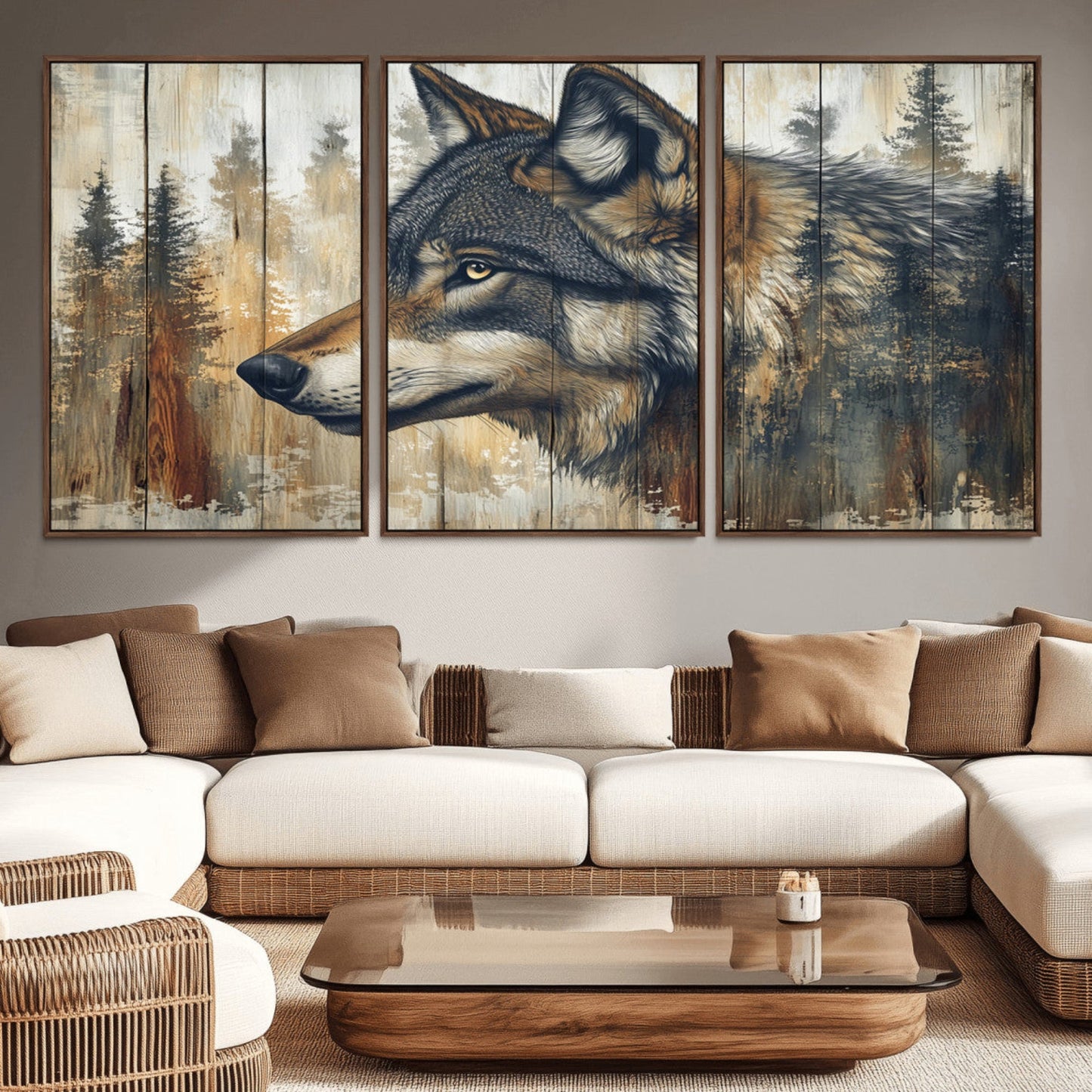 Rustic Wolf Wall Art Canvas Print – Vintage Woodland