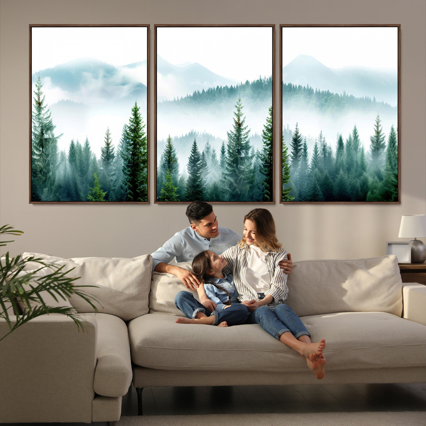 Pine Forest Wall Art Canvas Print – Misty Mountains Foggy