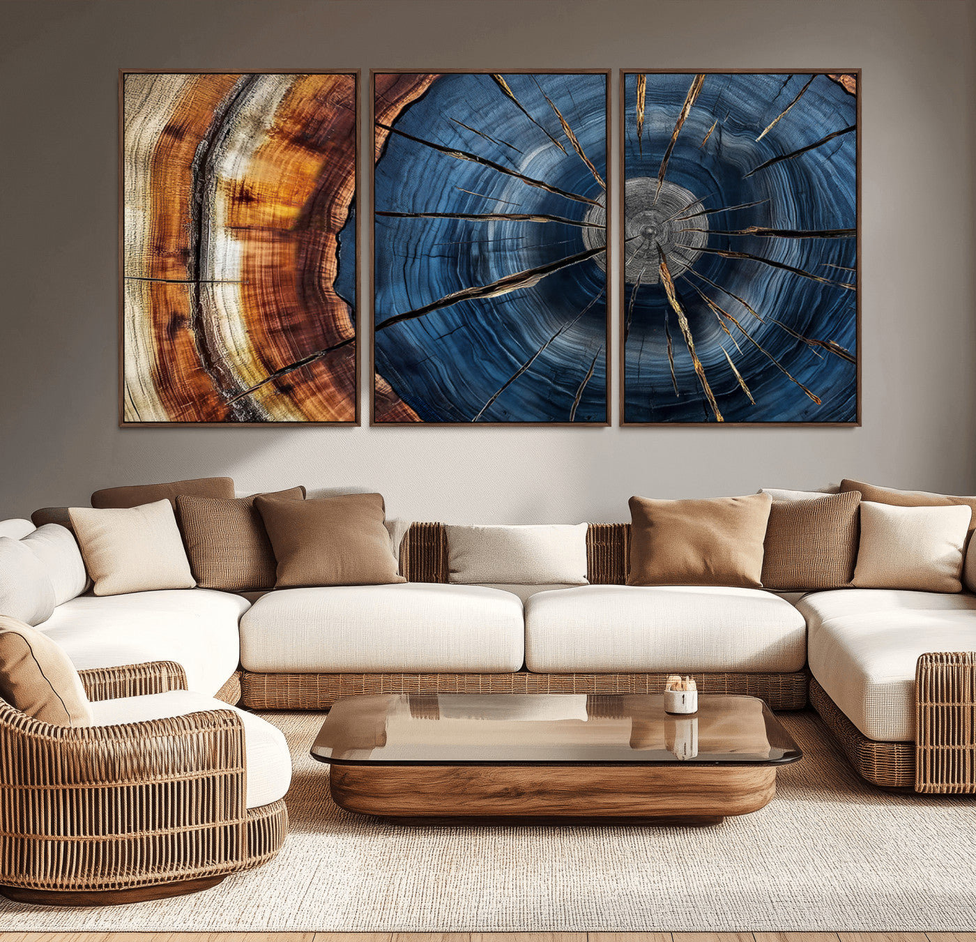 Framed Abstract Tree Ring Wall Art Print Natural Rustic Wood