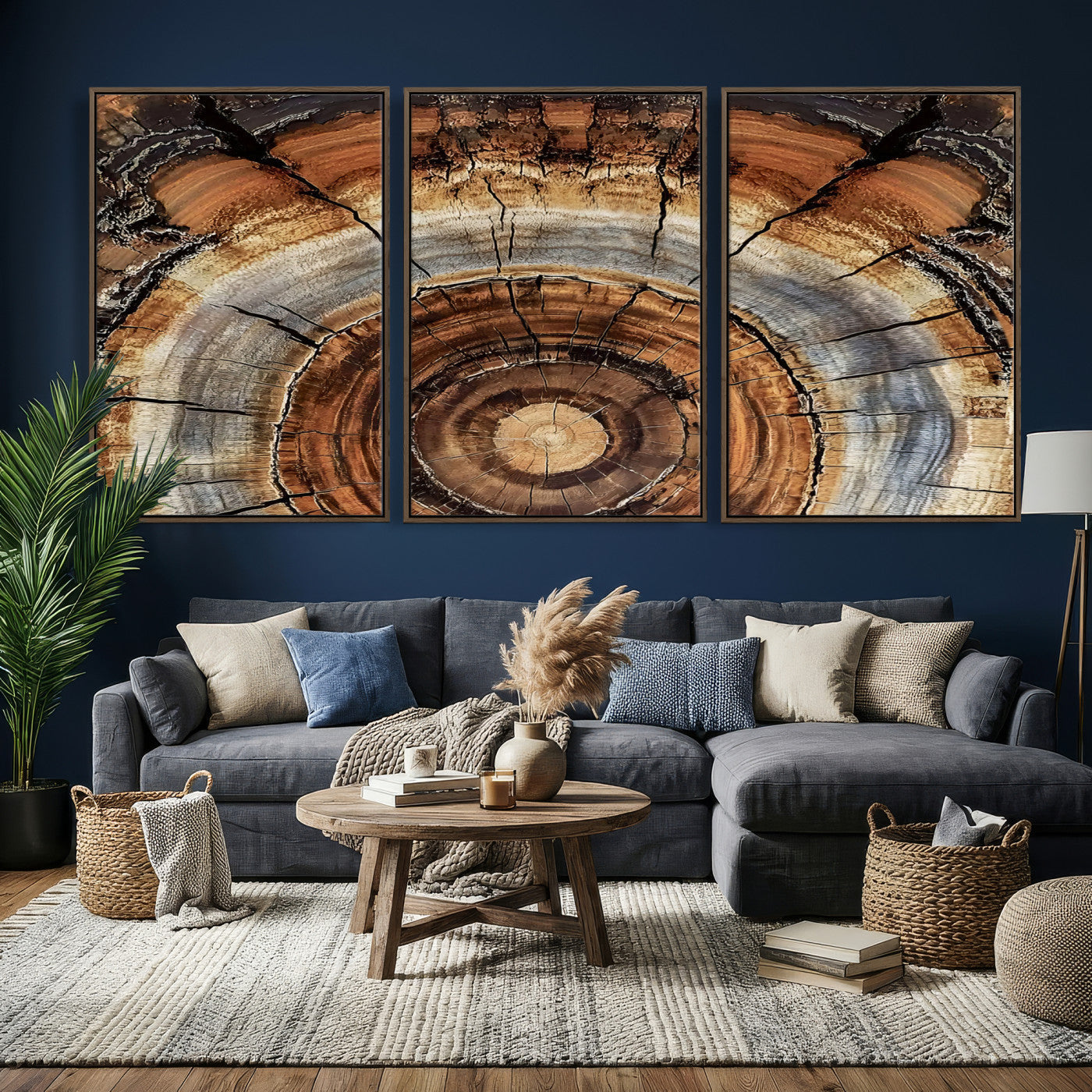 Tree Rings Wall Art Canvas Print – Rustic Wood Texture