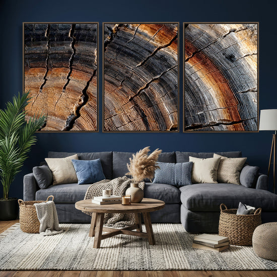 Abstract Tree Ring Wall Art Print – Natural Rustic Wood