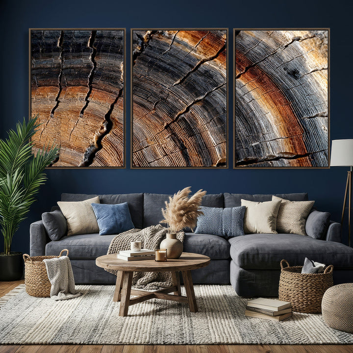 Abstract Tree Ring Wall Art Print – Natural Rustic Wood
