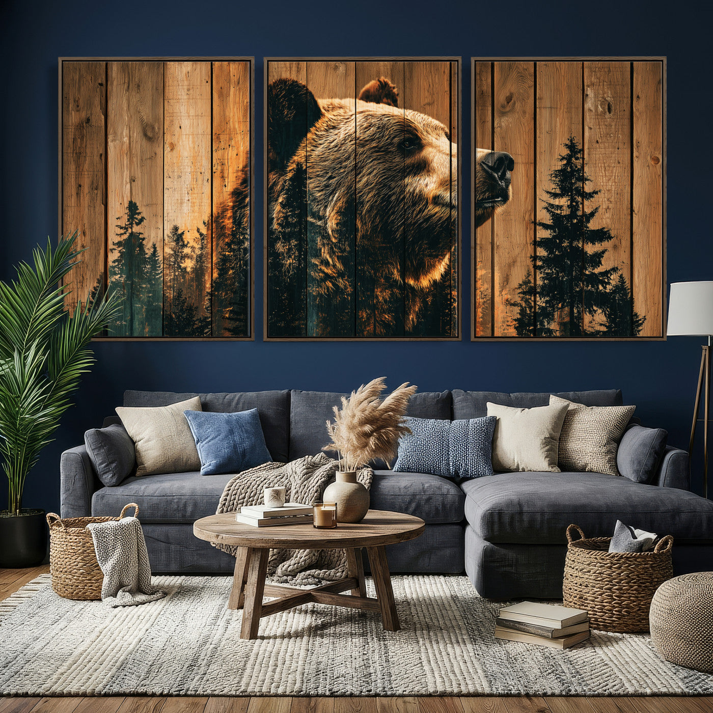 Rustic Bear Wall Art Canvas Print – Woodland Wildlife