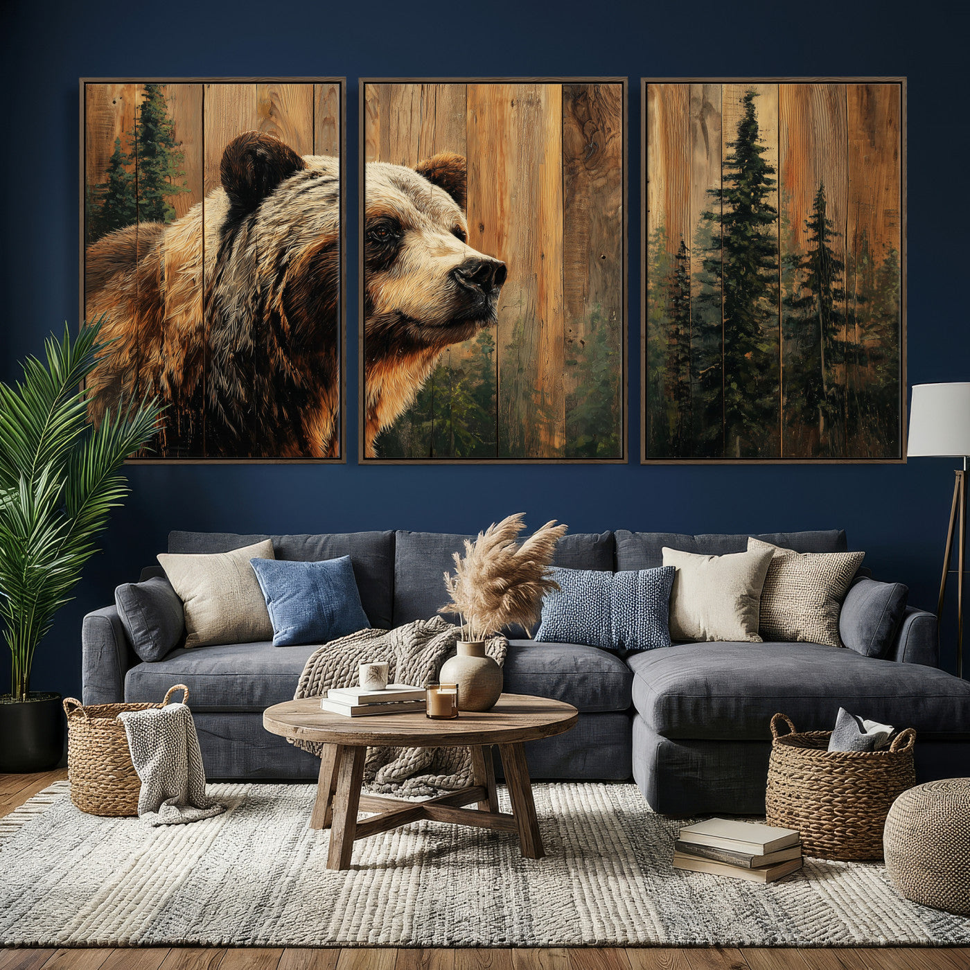 Grizzly Bear Wall Art Canvas Print, Rustic Wildlife Bear
