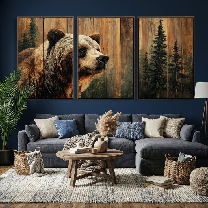 Grizzly Bear Wall Art Canvas Print, Rustic Wildlife Bear