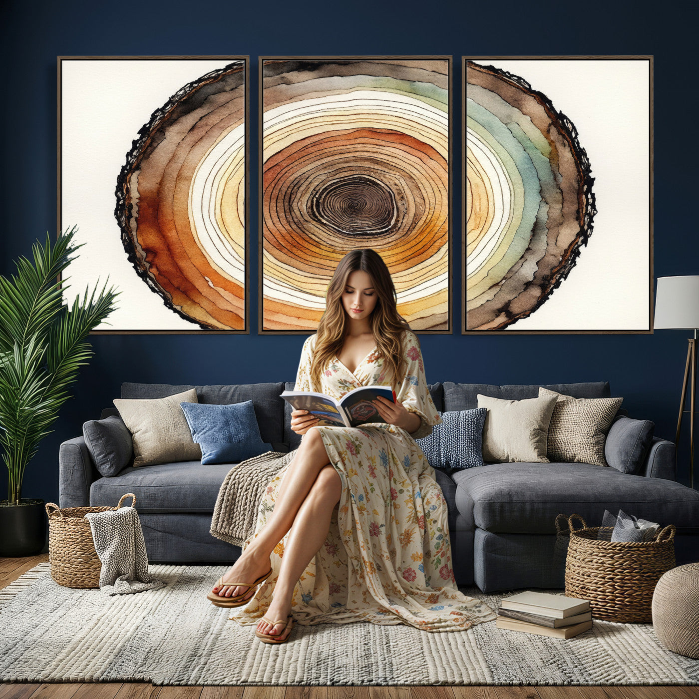 Natural Wood Slice Wall Art Canvas Print, Tree Ring Wall