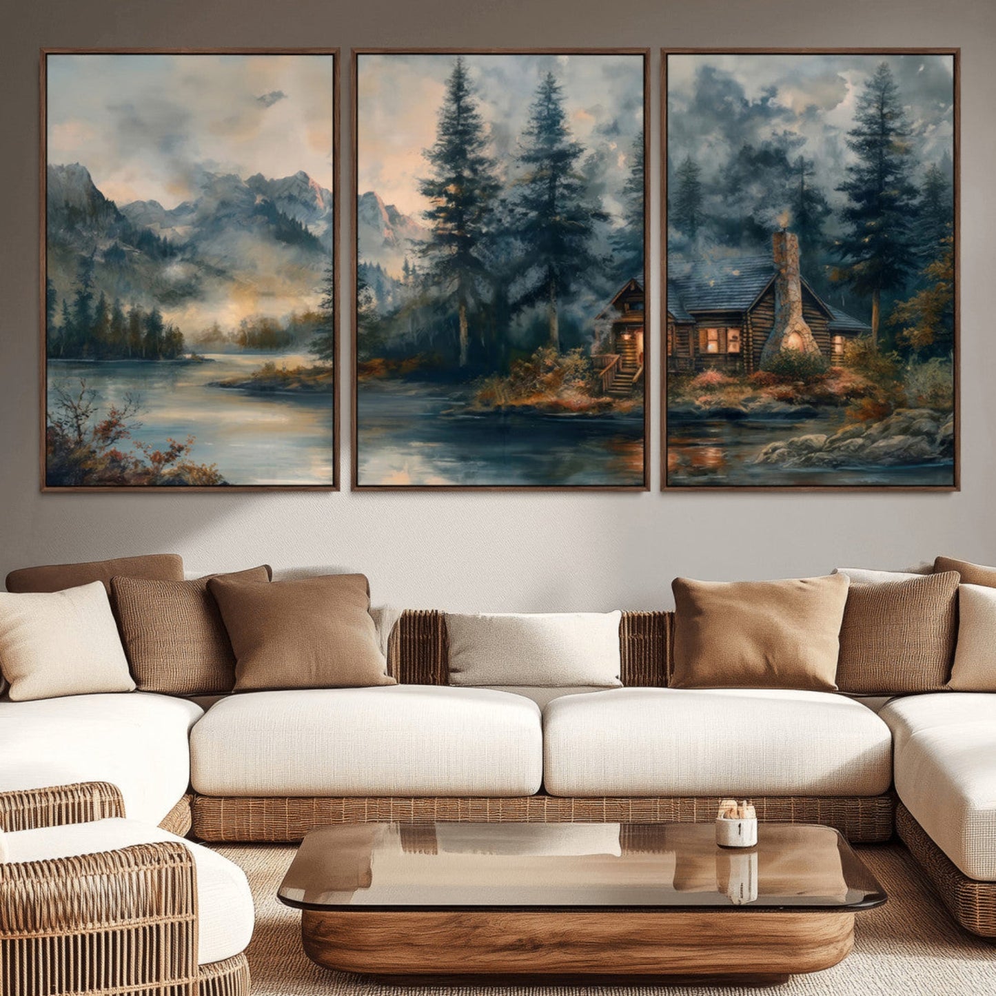 Rustic Cabin Woods Wall Art Print | Lake in a Forest Canvas