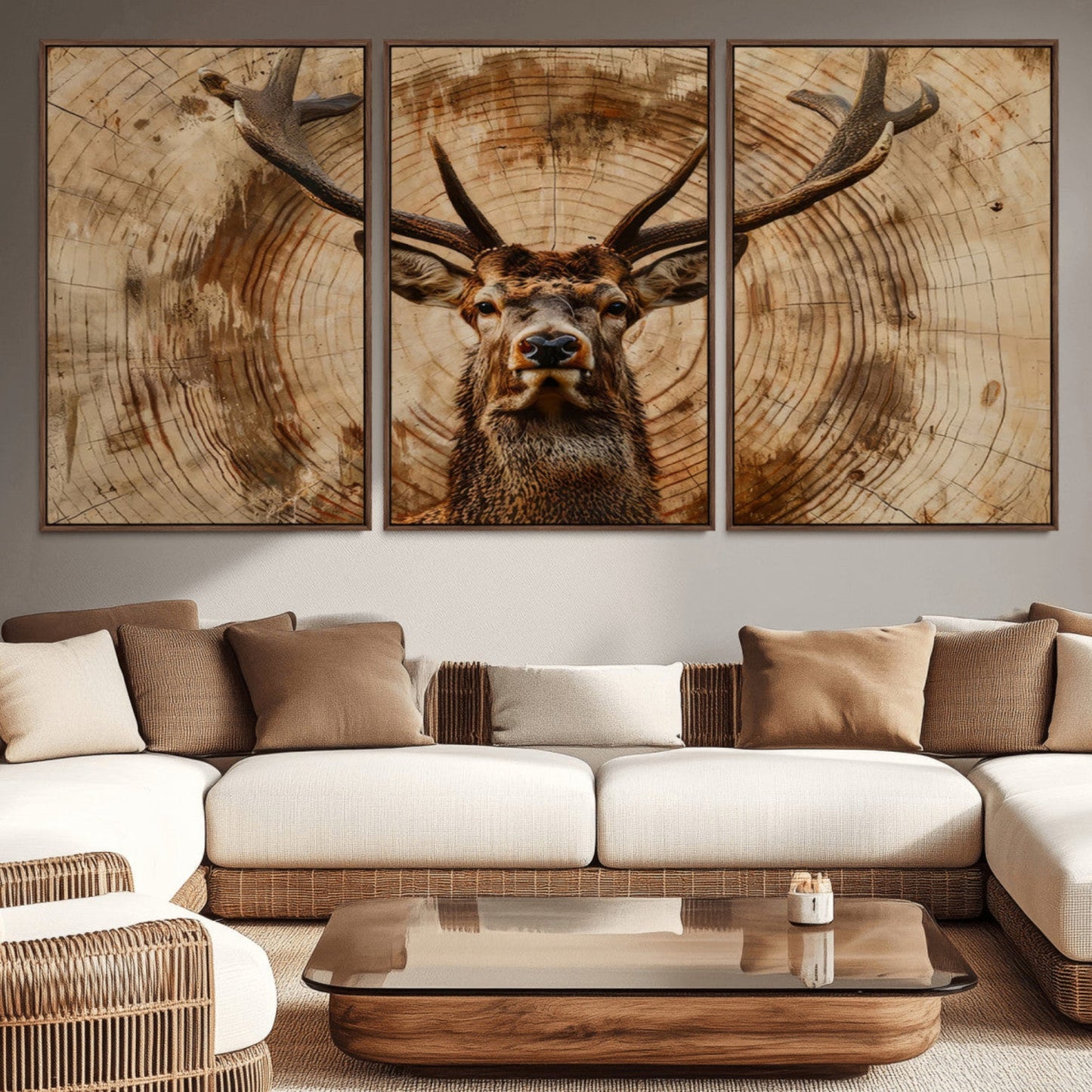Wood Abstract Deer Wall Art | Rustic Wildlife Canvas Print |
