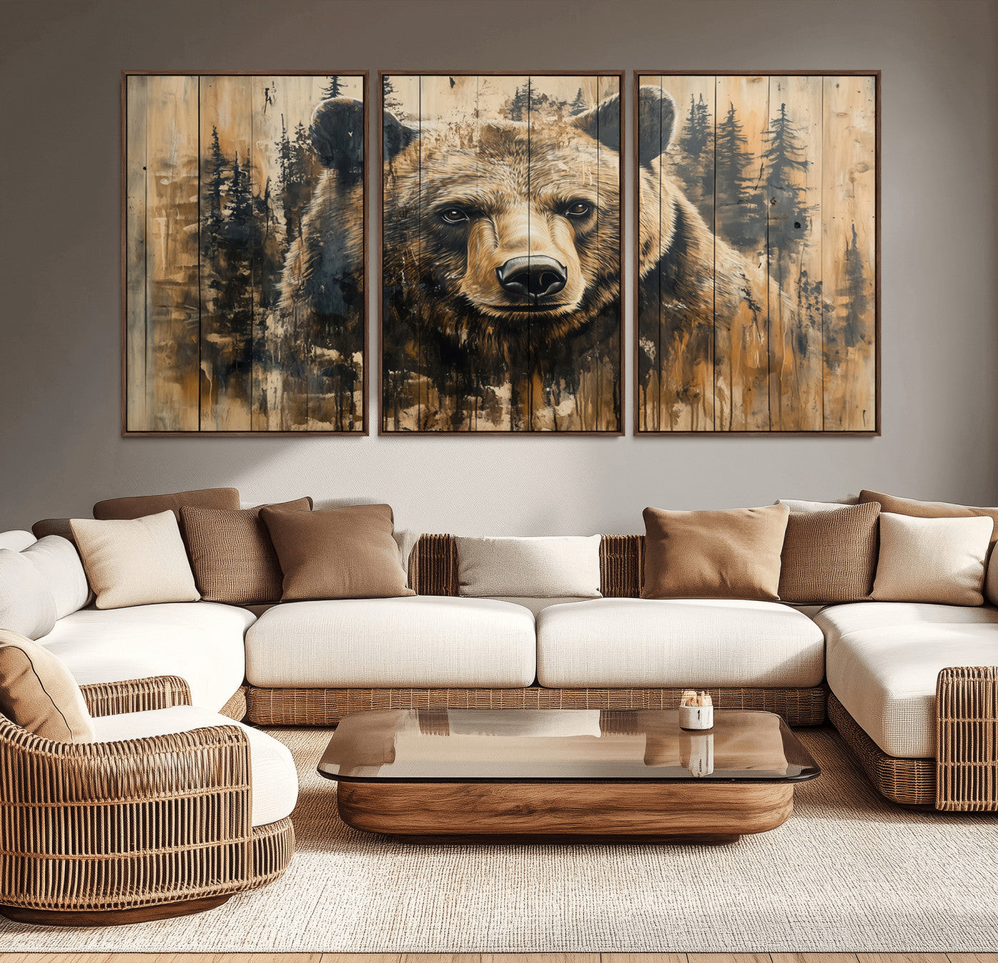 Majestic Grizzly 399 Bear Wall Art | 3-Panel Rustic Canvas