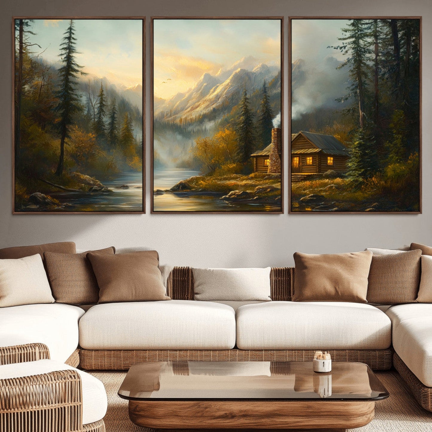 Wood Cabin Retreat Mountain at Sunset Wall Art Print -