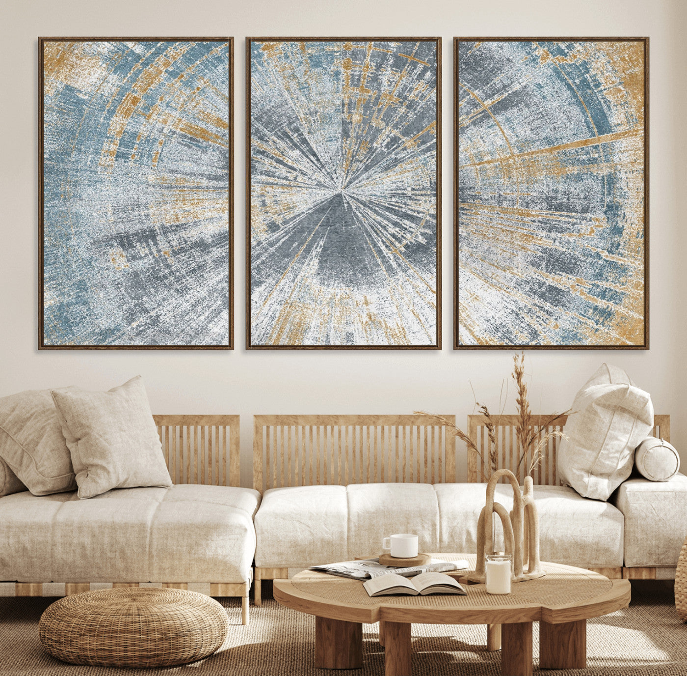 Radiant Abstract Wood Rings Canvas Art – Modern Triptych