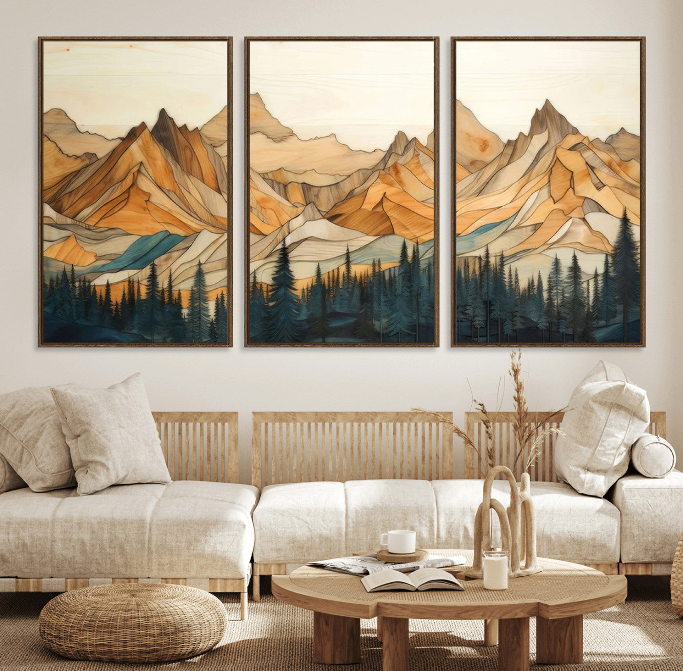 Rustic Wood Mountain Wall Art Print | Triptych Giclee Print